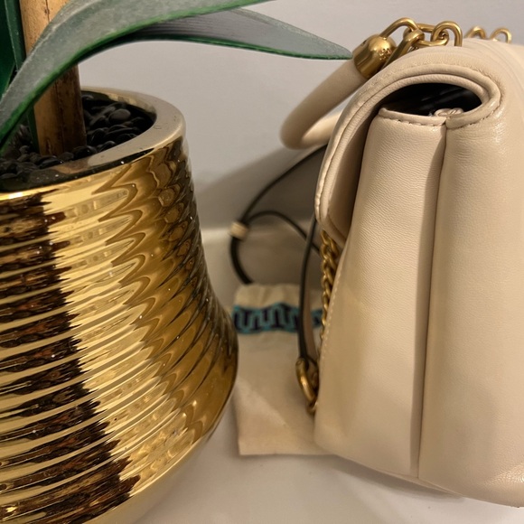 Tory Burch Cream Quilted Top Handle Satchel with Gold Chain - Picture 3 of 8